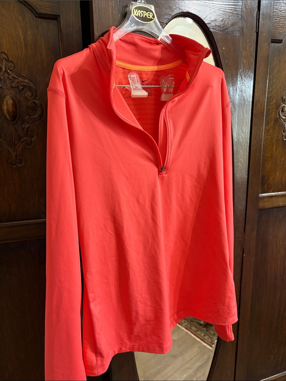 Nike Women's Coral Red Quarter-Zip Pullover Sweatshirt Dri-fit